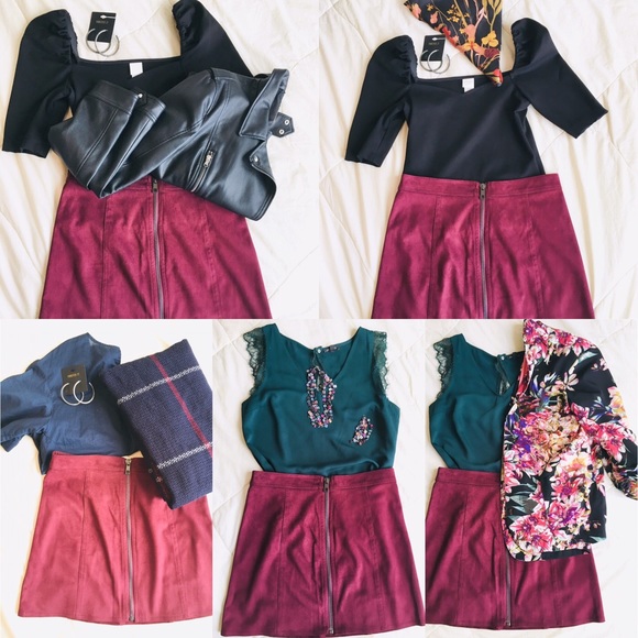 2/$12! F21 Maroon Suede Like Skirt Zipper Front - Picture 11 of 14